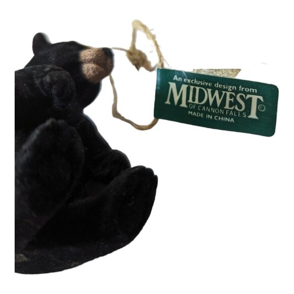 Midwest of Cannon Falls Flocked Sitting Black Bear Christmas Holiday Ornament - Picture 4 of 5